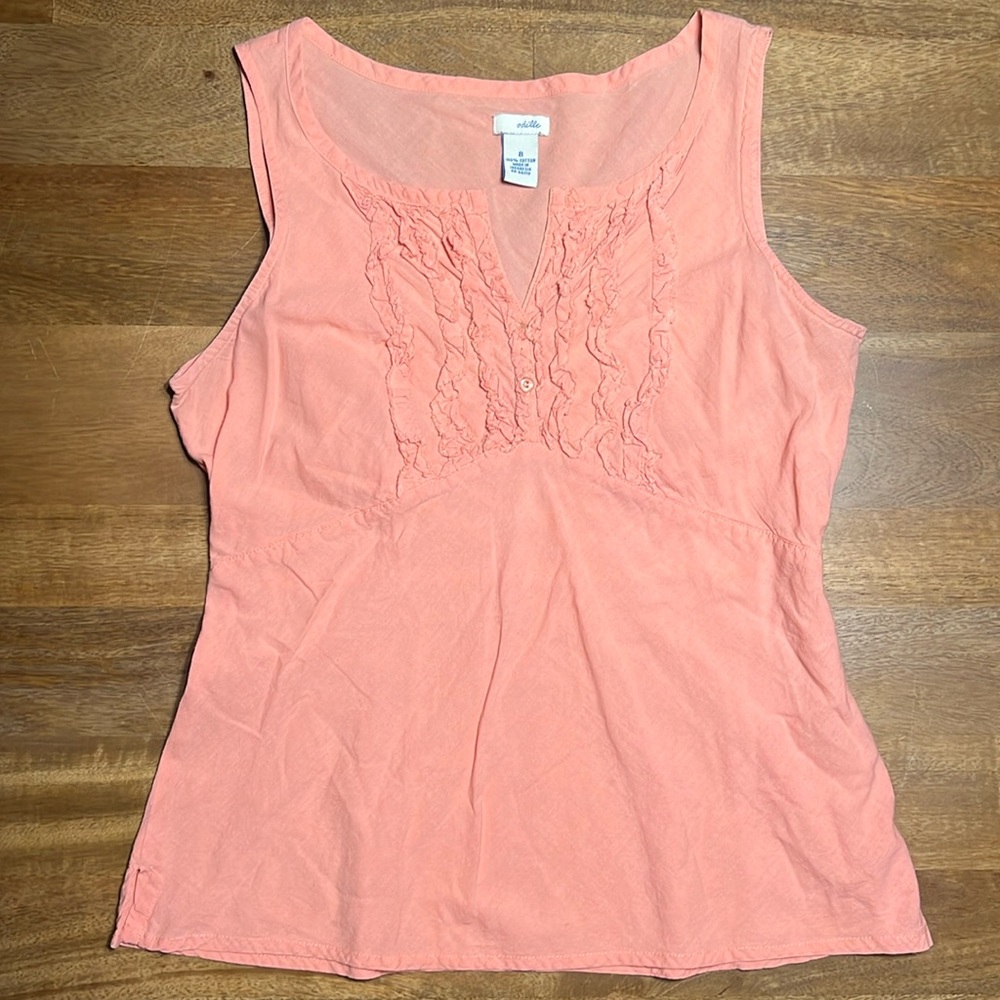 🍑 Anthropologie Odille Cotton Ruffle Tank in Peach Fuzz size 8